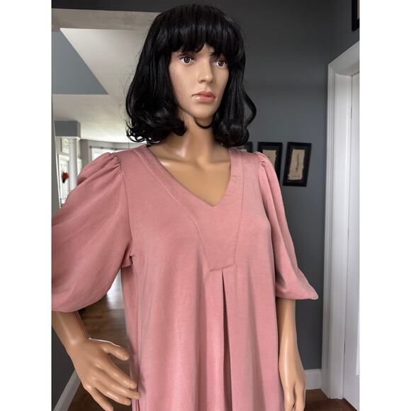 For Cynthia puff sleeved v neck high low soft pink knee length dress small - Picture 5 of 10